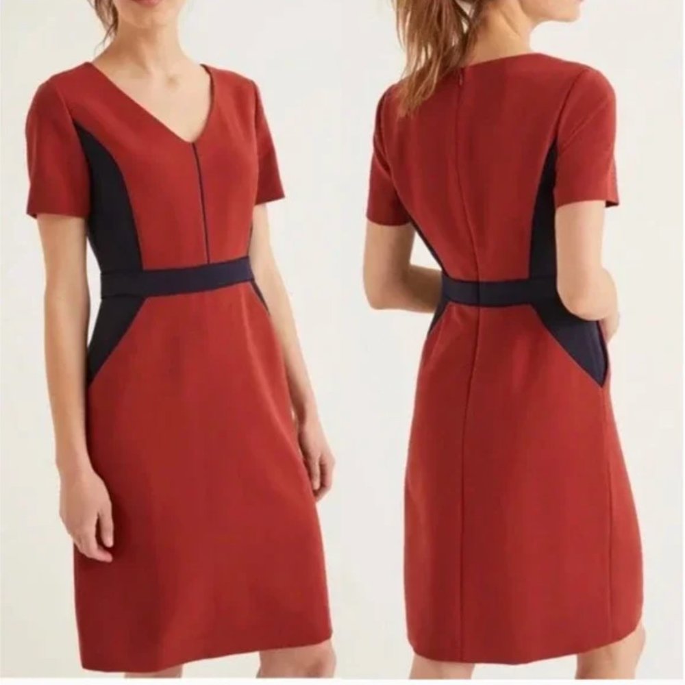 Boden Vicky Colorblock Dress Burnt Orange Blue Sheath Women's | 8